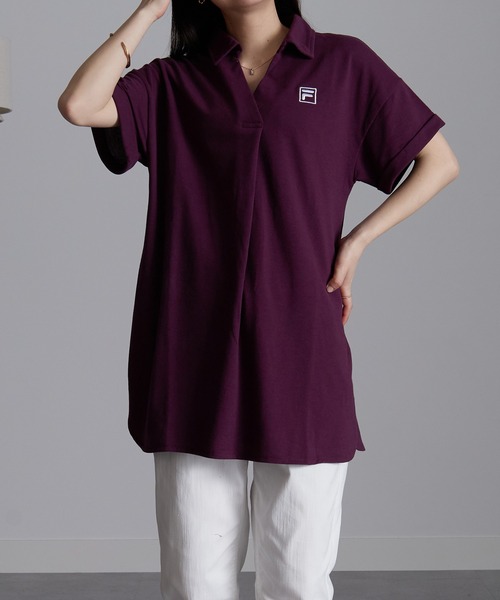 FILA（フィラ）の「＜ＦＩＬＡ/フィラ＞接触冷感カノコポロシャツ（ポロシャツ・レディース・ホワイト/グレー/ネイビー/コーラルピンク/ブラック/ブルーグリーン/バイオレット/カーキ/ミント/ラベンダー・L/M/LL/5L/4L/3L）」の9枚目の写真