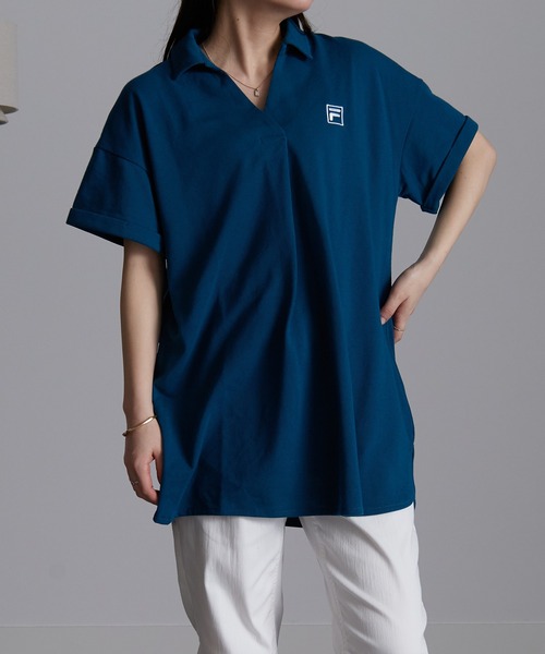 FILA（フィラ）の「＜ＦＩＬＡ/フィラ＞接触冷感カノコポロシャツ（ポロシャツ・レディース・ホワイト/グレー/ネイビー/コーラルピンク/ブラック/ブルーグリーン/バイオレット/カーキ/ミント/ラベンダー・L/M/LL/5L/4L/3L）」の7枚目の写真