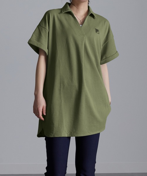 FILA（フィラ）の「＜ＦＩＬＡ/フィラ＞接触冷感カノコポロシャツ（ポロシャツ・レディース・ホワイト/グレー/ネイビー/コーラルピンク/ブラック/ブルーグリーン/バイオレット/カーキ/ミント/ラベンダー・L/M/LL/5L/4L/3L）」の4枚目の写真