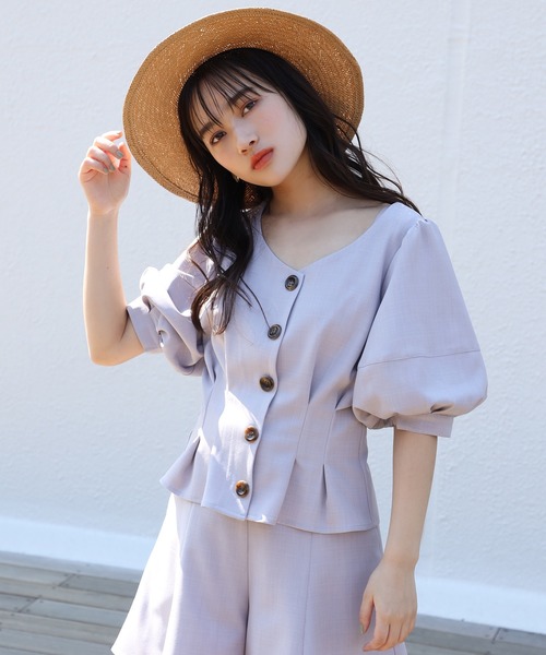 one after another NICE CLAUP（ワンアフターアナザーナイスクラップ）の「袖タック麻風ブラウス（シャツ/ブラウス・レディース・ベージュ/ダークパープル/ラベンダー/テラコッタ・FREE）」の4枚目の写真