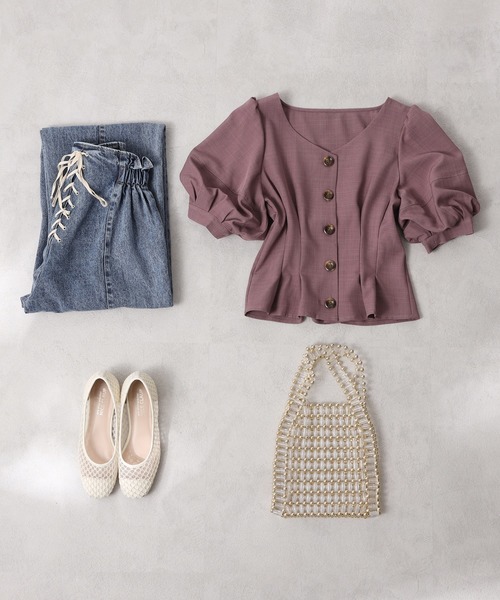 one after another NICE CLAUP（ワンアフターアナザーナイスクラップ）の「袖タック麻風ブラウス（シャツ/ブラウス・レディース・ベージュ/ダークパープル/ラベンダー/テラコッタ・FREE）」の18枚目の写真