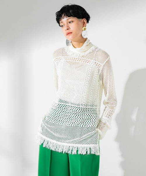 UNITED TOKYO（ユナイテッドトウキョウ）の「チェーンメイルニット（ニット/セーター・レディース・ホワイト/グリーン・0）」の4枚目の写真