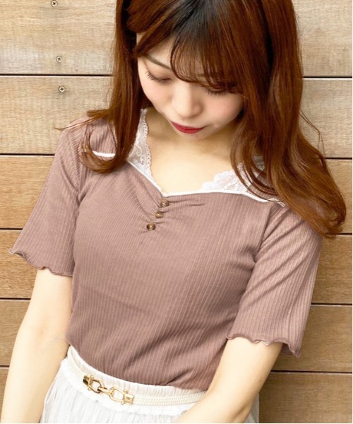 apres jour（アプレジュール）の「ハートネックリブトップス【ZOZOTOWN限定アイテム】（Tシャツ/カットソー・レディース・ブラック/アイボリー/ミント/モカ・フリー）」の3枚目の写真