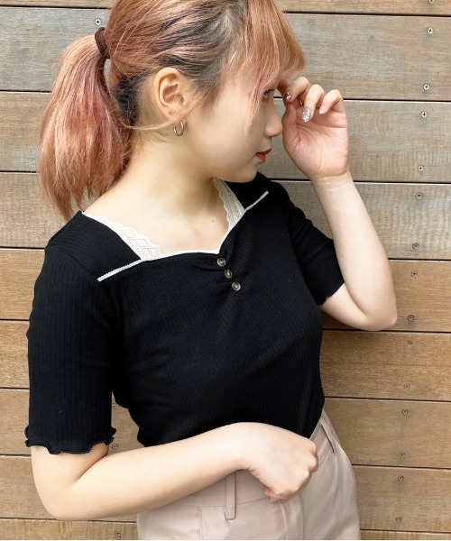 apres jour（アプレジュール）の「ハートネックリブトップス【ZOZOTOWN限定アイテム】（Tシャツ/カットソー・レディース・ブラック/アイボリー/ミント/モカ・フリー）」の12枚目の写真