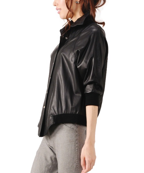 ラム ジャケット 7分袖 リブ使い（ライダースジャケット）｜sankyo