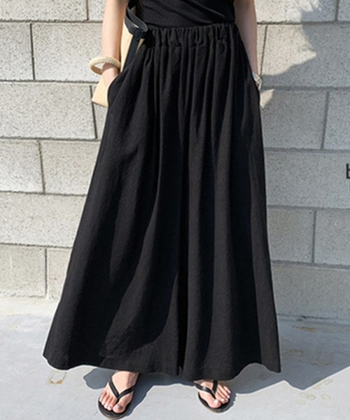 DAY CLOSET（デイ クローゼット）の「レディース リネン風きれいめスカンツワイドパンツ（その他パンツ・レディース・ブラック/ベージュ/グリーン/ブラウン/ミント/ネイビー/モカ/グレー/カーキ/レンガ・ONE SIZE）」の2枚目の写真