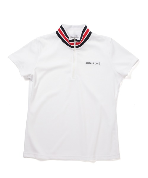 JUN&ROPE'(ジュンアンドロペ)の「【UV】【吸水速乾】衿テレコジップアップ半袖シャツ(Tシャツ/カットソー・レディース・ホワイト/ブラック/レッド・S/M/L)」の2枚目の写真