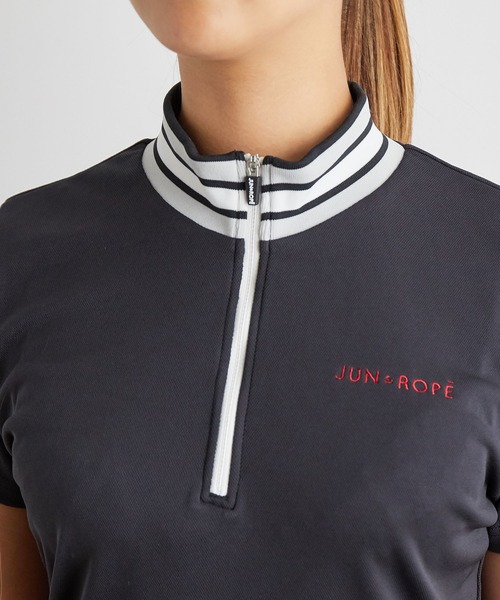 JUN&ROPE'(ジュンアンドロペ)の「【UV】【吸水速乾】衿テレコジップアップ半袖シャツ(Tシャツ/カットソー・レディース・ホワイト/ブラック/レッド・S/M/L)」の8枚目の写真