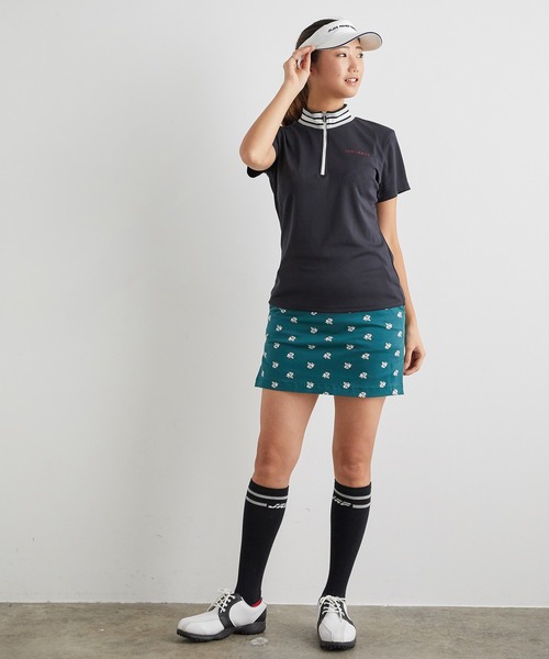 JUN&ROPE'(ジュンアンドロペ)の「【UV】【吸水速乾】衿テレコジップアップ半袖シャツ(Tシャツ/カットソー・レディース・ホワイト/ブラック/レッド・S/M/L)」の5枚目の写真