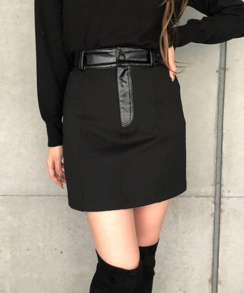 ENVYM（アンビー）の「フェイクレザーコンビポンチＳＫ（スカート・レディース・ブラック・FREE）」の11枚目の写真