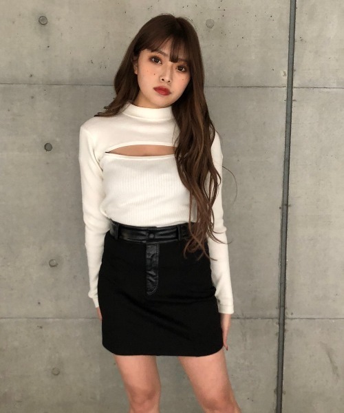 ENVYM（アンビー）の「フェイクレザーコンビポンチＳＫ（スカート・レディース・ブラック・FREE）」の9枚目の写真