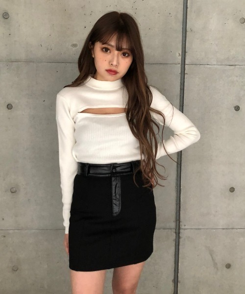 ENVYM（アンビー）の「フェイクレザーコンビポンチＳＫ（スカート・レディース・ブラック・FREE）」の10枚目の写真