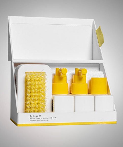 SHOE SHAME（シューシェイム）の「〈SHOE SHAME/シューシェイム〉On the go kit オンザゴーキット シューケア用品 5点セット（シューケア用品・メンズ・ホワイト×イエロー・ONE SIZE）」の5枚目の写真