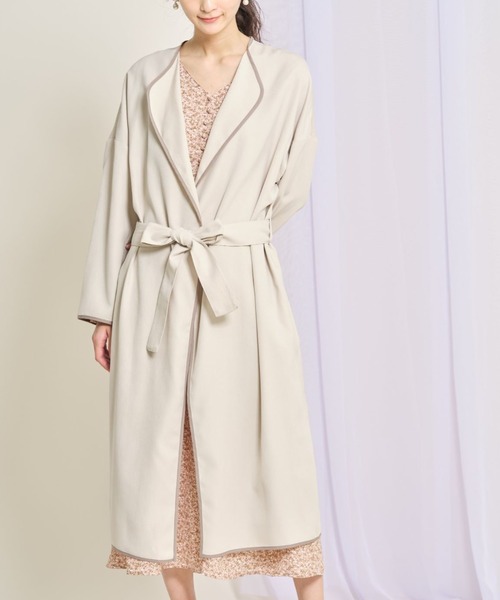 tocco closet（トッコ　クローゼット）の「【ZOZO限定】ウエストりぼん付き配色ライン入りスプリングコート（トレンチコート・レディース・アイボリー/ベージュ/サックスブルー・M）」の3枚目の写真