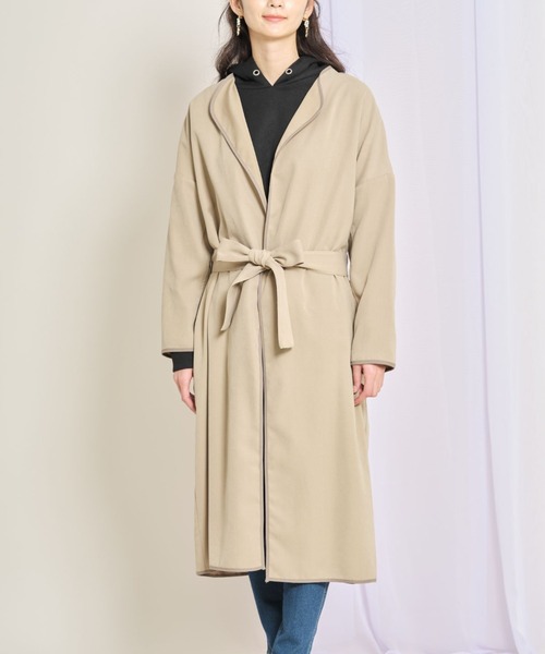 tocco closet（トッコ　クローゼット）の「【ZOZO限定】ウエストりぼん付き配色ライン入りスプリングコート（トレンチコート・レディース・アイボリー/ベージュ/サックスブルー・M）」の10枚目の写真