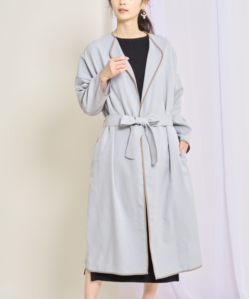 tocco closet（トッコ　クローゼット）の「【ZOZO限定】ウエストりぼん付き配色ライン入りスプリングコート（トレンチコート・レディース・アイボリー/ベージュ/サックスブルー・M）」の19枚目の写真