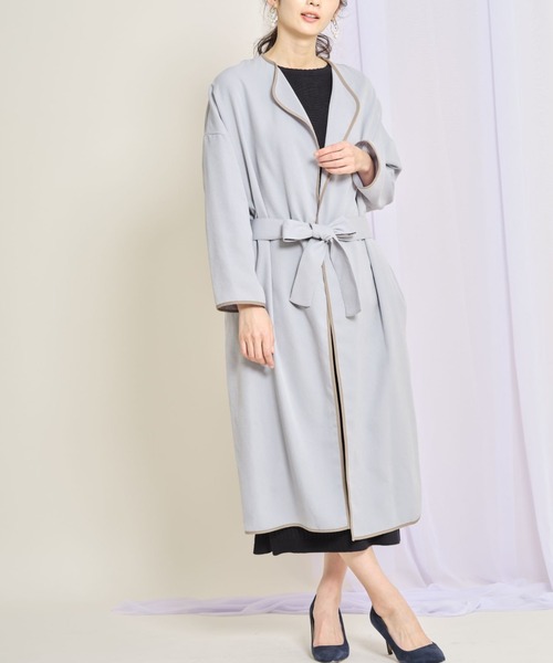 tocco closet（トッコ　クローゼット）の「【ZOZO限定】ウエストりぼん付き配色ライン入りスプリングコート（トレンチコート・レディース・アイボリー/ベージュ/サックスブルー・M）」の6枚目の写真