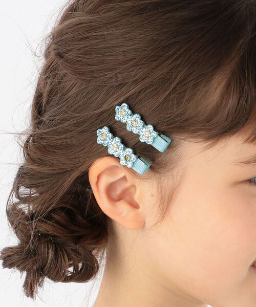 Milk x Soda(ミルクソーダ)の「Milk×Soda:グリッター フラワー ヘアクリップ セット(バレッタ/ヘアクリップ・キッズ・ピンク/ライトブルー・ONE SIZE)」の1枚目の写真