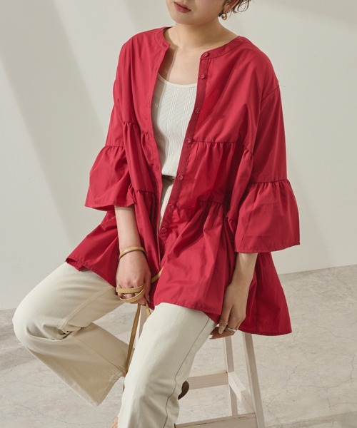 Ambre Neige(アンブルネージュ)の「ティアードチュニック/【WEB/EC限定商品】(シャツ/ブラウス・レディース・レッド/イエロー/アイボリー/モカ・FREE)」の9枚目の写真