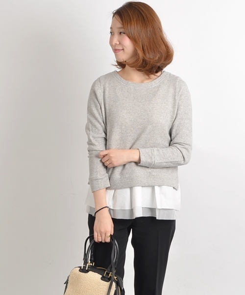 SHIPS for women（シップスフォーウィメン）の「312040070裏毛　コンビプルオーバー（Tシャツ/カットソー・レディース・グレー/ダークグレー/ブラック・38/36）」の2枚目の写真