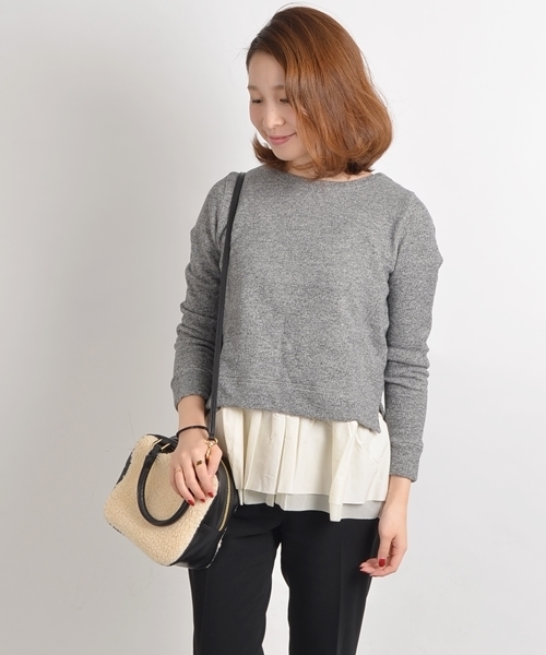 SHIPS for women（シップスフォーウィメン）の「312040070裏毛　コンビプルオーバー（Tシャツ/カットソー・レディース・グレー/ダークグレー/ブラック・38/36）」の3枚目の写真