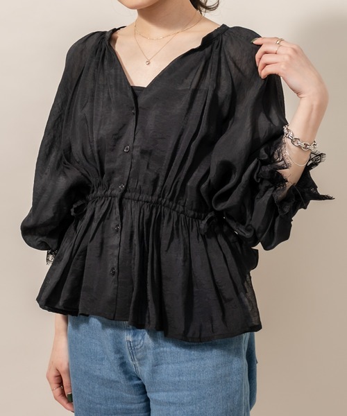 mline（エムライン）の「[mline] WEB限定 半袖袖口レースブラウス（シャツ/ブラウス・レディース・オフホワイト/ブラック/ベージュ・FREE）」の2枚目の写真