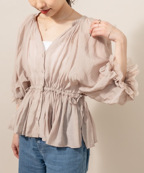 mline（エムライン）の「[mline] WEB限定 半袖袖口レースブラウス（シャツ/ブラウス・レディース・オフホワイト/ブラック/ベージュ・FREE）」の16枚目の写真