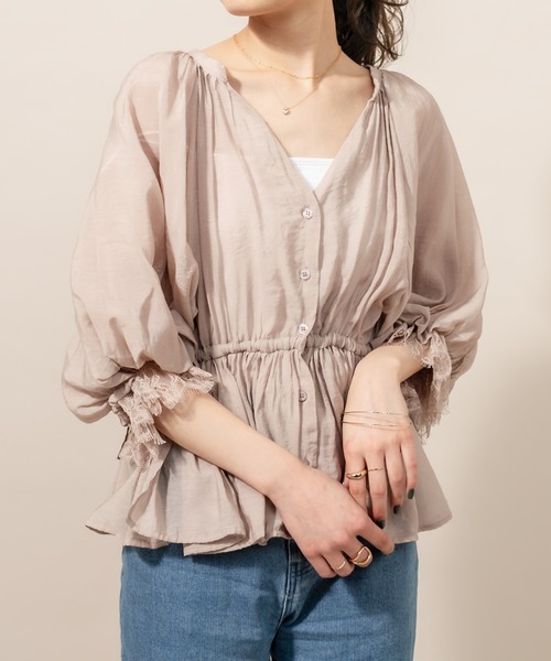 mline（エムライン）の「[mline] WEB限定 半袖袖口レースブラウス（シャツ/ブラウス・レディース・オフホワイト/ブラック/ベージュ・FREE）」の4枚目の写真