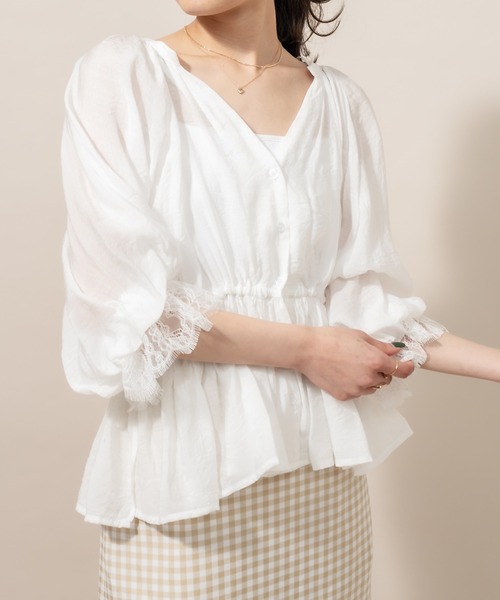 mline（エムライン）の「[mline] WEB限定 半袖袖口レースブラウス（シャツ/ブラウス・レディース・オフホワイト/ブラック/ベージュ・FREE）」の8枚目の写真
