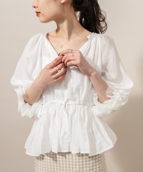 mline（エムライン）の「[mline] WEB限定 半袖袖口レースブラウス（シャツ/ブラウス・レディース・オフホワイト/ブラック/ベージュ・FREE）」の17枚目の写真