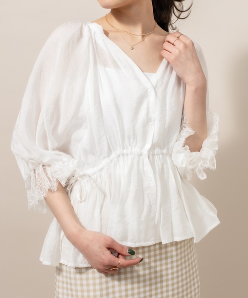 mline（エムライン）の「[mline] WEB限定 半袖袖口レースブラウス（シャツ/ブラウス・レディース・オフホワイト/ブラック/ベージュ・FREE）」の5枚目の写真