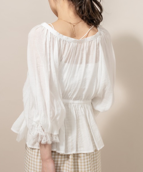 mline（エムライン）の「[mline] WEB限定 半袖袖口レースブラウス（シャツ/ブラウス・レディース・オフホワイト/ブラック/ベージュ・FREE）」の12枚目の写真