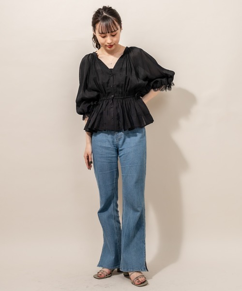 mline（エムライン）の「[mline] WEB限定 半袖袖口レースブラウス（シャツ/ブラウス・レディース・オフホワイト/ブラック/ベージュ・FREE）」の7枚目の写真