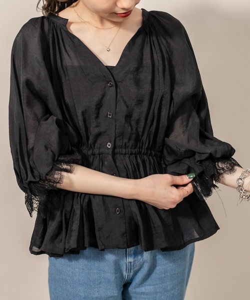 mline（エムライン）の「[mline] WEB限定 半袖袖口レースブラウス（シャツ/ブラウス・レディース・オフホワイト/ブラック/ベージュ・FREE）」の6枚目の写真