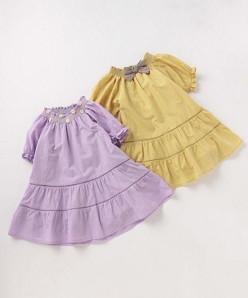 petit main(プティマイン)の「デイジー刺しゅうパフ袖ワンピース(ワンピース・キッズ・ラベンダー/イエロー・100cm/90cm/110cm/120cm/80cm/130cm)」の4枚目の写真