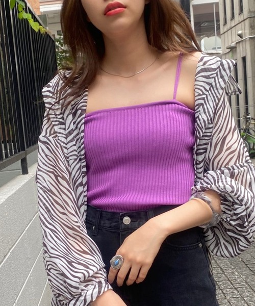 WEGO（ウィゴー）の「WEGO/リブニットキャミソール（キャミソール・レディース・サックスブルー/ピンク/ブラウン/パープル/ホワイト/ブラック・FREE）」の5枚目の写真