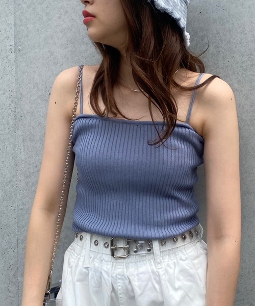 WEGO（ウィゴー）の「WEGO/リブニットキャミソール（キャミソール・レディース・サックスブルー/ピンク/ブラウン/パープル/ホワイト/ブラック・FREE）」の13枚目の写真