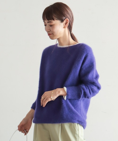 NOMBRE IMPAIR(ノンブルアンペール)の「ブラッシュウール ボートネックロングニット(ニット/セーター・レディース・ライトグレー/ブラウン/レッド/キャメル/ブルー/パープル・FREE)」の4枚目の写真