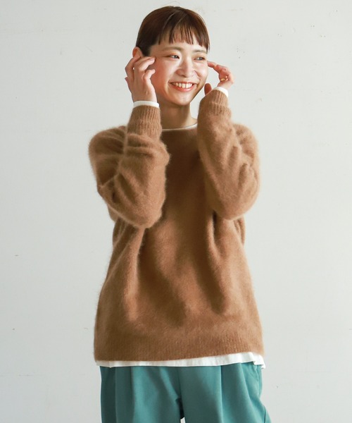 NOMBRE IMPAIR(ノンブルアンペール)の「ブラッシュウール ボートネックロングニット(ニット/セーター・レディース・ライトグレー/ブラウン/レッド/キャメル/ブルー/パープル・FREE)」の5枚目の写真