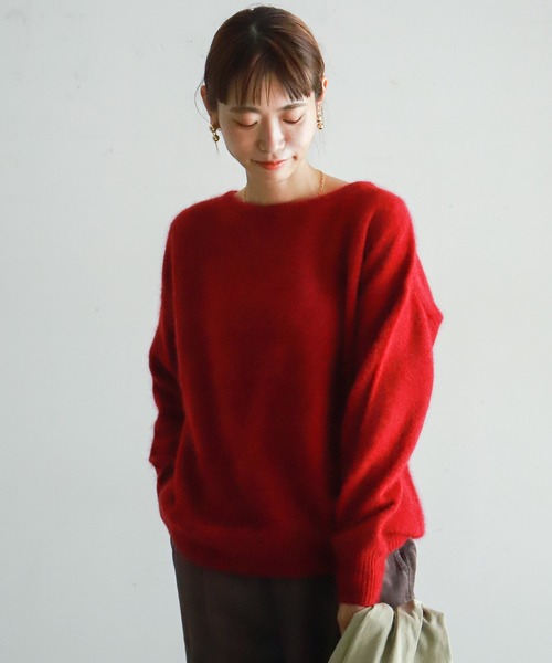 NOMBRE IMPAIR(ノンブルアンペール)の「ブラッシュウール ボートネックロングニット(ニット/セーター・レディース・ライトグレー/ブラウン/レッド/キャメル/ブルー/パープル・FREE)」の6枚目の写真