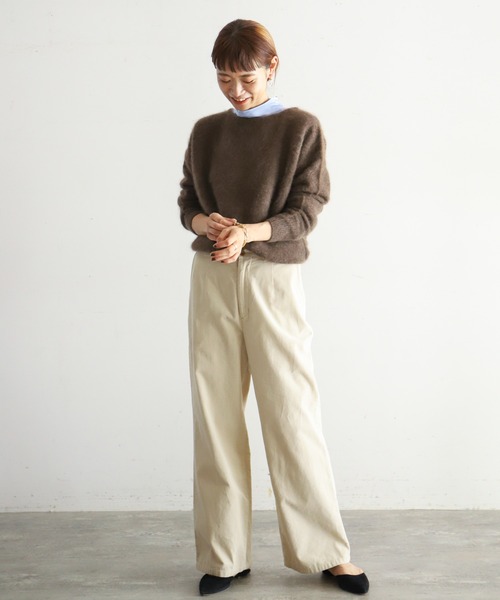NOMBRE IMPAIR(ノンブルアンペール)の「ブラッシュウール ボートネックロングニット(ニット/セーター・レディース・ライトグレー/ブラウン/レッド/キャメル/ブルー/パープル・FREE)」の10枚目の写真