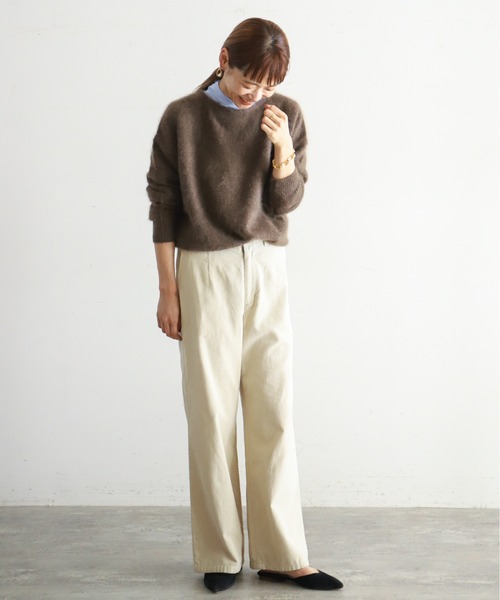 NOMBRE IMPAIR(ノンブルアンペール)の「ブラッシュウール ボートネックロングニット(ニット/セーター・レディース・ライトグレー/ブラウン/レッド/キャメル/ブルー/パープル・FREE)」の11枚目の写真