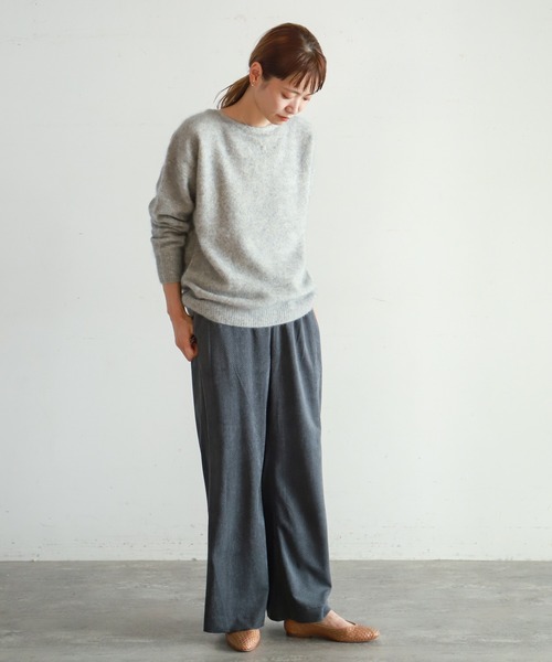 NOMBRE IMPAIR(ノンブルアンペール)の「ブラッシュウール ボートネックロングニット(ニット/セーター・レディース・ライトグレー/ブラウン/レッド/キャメル/ブルー/パープル・FREE)」の18枚目の写真