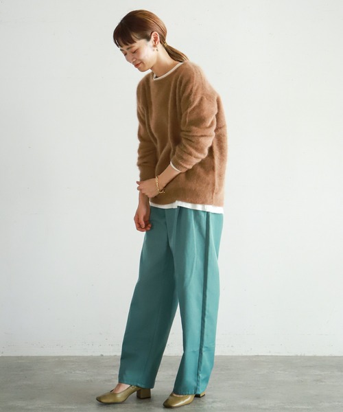 NOMBRE IMPAIR(ノンブルアンペール)の「ブラッシュウール ボートネックロングニット(ニット/セーター・レディース・ライトグレー/ブラウン/レッド/キャメル/ブルー/パープル・FREE)」の13枚目の写真