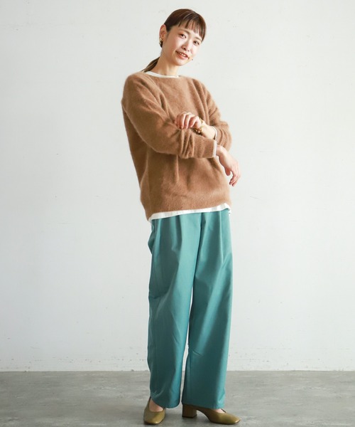 NOMBRE IMPAIR(ノンブルアンペール)の「ブラッシュウール ボートネックロングニット(ニット/セーター・レディース・ライトグレー/ブラウン/レッド/キャメル/ブルー/パープル・FREE)」の15枚目の写真
