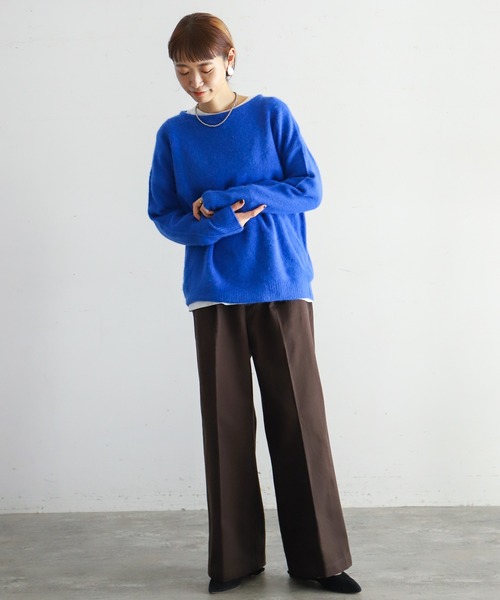 NOMBRE IMPAIR(ノンブルアンペール)の「ブラッシュウール ボートネックロングニット(ニット/セーター・レディース・ライトグレー/ブラウン/レッド/キャメル/ブルー/パープル・FREE)」の22枚目の写真