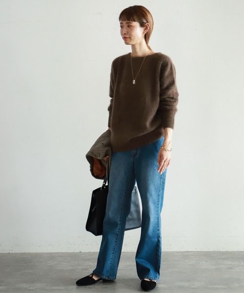 NOMBRE IMPAIR(ノンブルアンペール)の「ブラッシュウール ボートネックロングニット(ニット/セーター・レディース・ライトグレー/ブラウン/レッド/キャメル/ブルー/パープル・FREE)」の7枚目の写真
