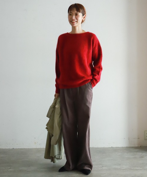 NOMBRE IMPAIR(ノンブルアンペール)の「ブラッシュウール ボートネックロングニット(ニット/セーター・レディース・ライトグレー/ブラウン/レッド/キャメル/ブルー/パープル・FREE)」の19枚目の写真