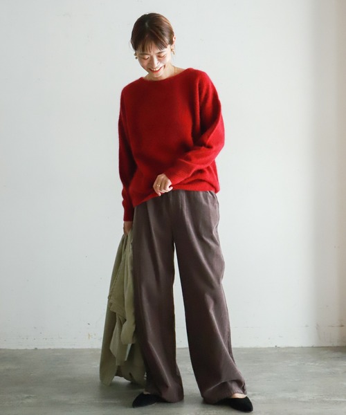 NOMBRE IMPAIR(ノンブルアンペール)の「ブラッシュウール ボートネックロングニット(ニット/セーター・レディース・ライトグレー/ブラウン/レッド/キャメル/ブルー/パープル・FREE)」の21枚目の写真