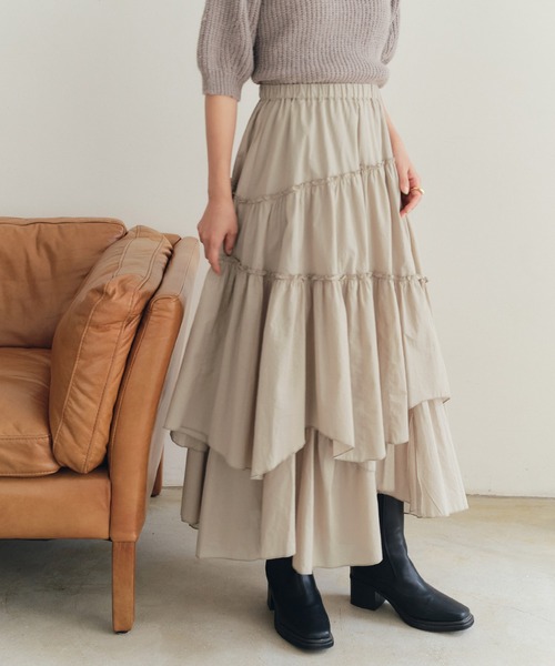 titivate（ティティベイト）の「ランダムティアードスカート（スカート・レディース・モカ/アイボリー/ブラック/ライトカーキ/グレイッシュベージュ・M/S/L）」の18枚目の写真